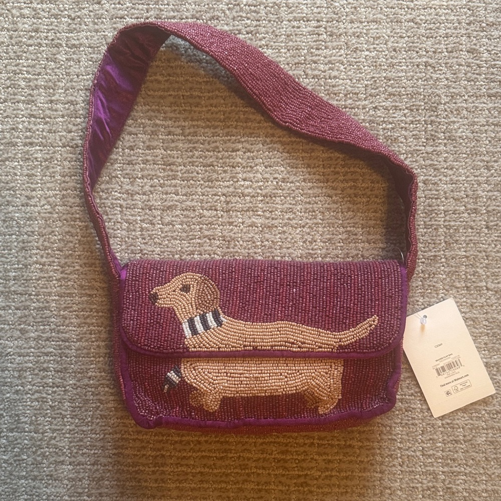Beaded Dachshund Crossbody Bag in Plum